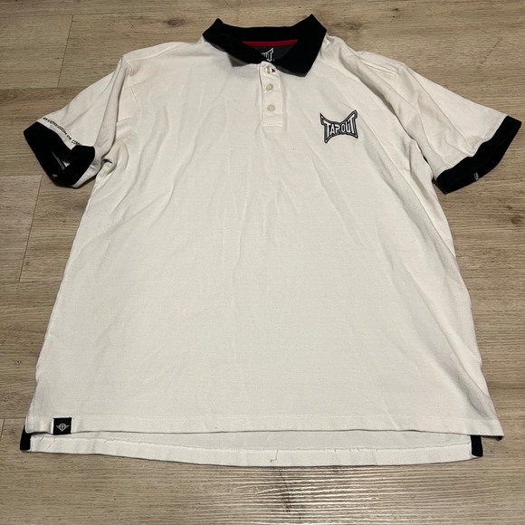 Tapout Polo Shirt Embroidered‎ Logo Short Sleeve  Top Y2K Vtg XL White MMA - Picture 1 of 10